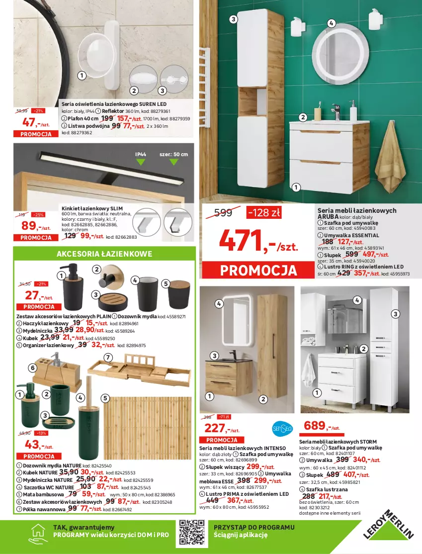 Gazetka promocyjna Leroy Merlin - Gazetka Leroy Merlin - ważna 24.06 do 12.07.2022 - strona 7 - produkty: Brodzik, Dozownik, Dozownik mydła, Drzwi, Gra, Haczyk, Klej, Kubek, Lack, Listwa, Lustro, Mata bambusowa, Mydelniczka, Organizer, Plafon, Półka, Por, Prima, Reflektor, Ser, Słupek, Słupek wiszący, Sport, Szafka, Szafka pod umywalkę, Szczotka, Tran, Umywalka