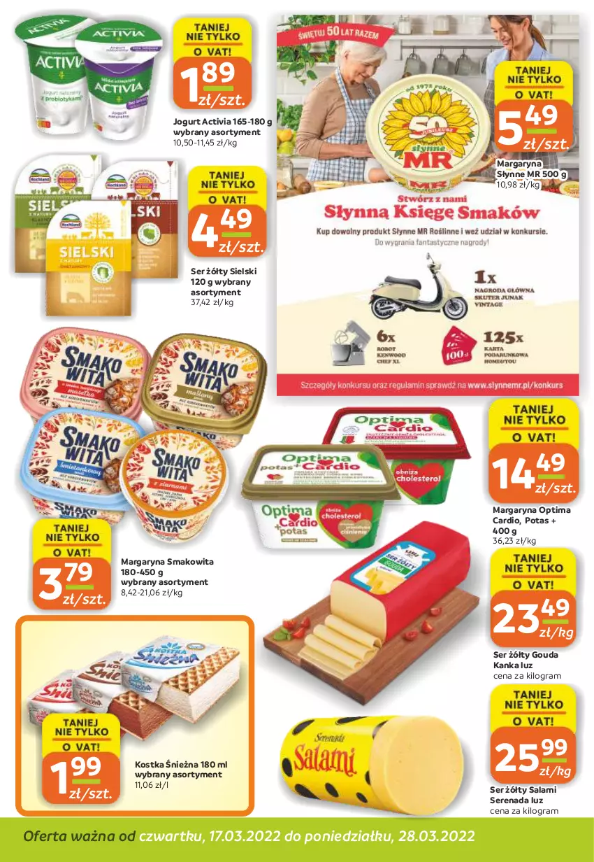 Gazetka promocyjna Gama - Gazetka Gama - ważna 28.03.2022 do 17.03.2023 - strona 6 - produkty: Activia, Gouda, Gra, Jogurt, Margaryna, Optima, Optima Cardio, Salami, Ser, Słynne, Smakowita