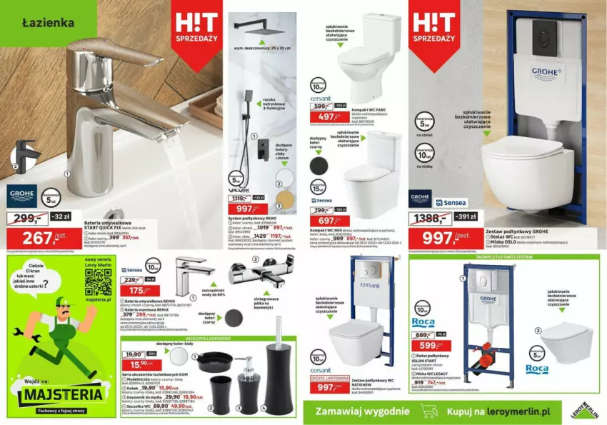 Gazetka promocyjna Leroy Merlin - ważna 24.01 do 13.02.2024 - strona 8 - produkty: Bateria, Bateria umywalkowa, Bateria wannowa, Fa, Gra, Grohe, Gry, HP, Kompakt WC, Kubek, Miska, Mydelniczka, Rum, Rura, Ser, Szczotka