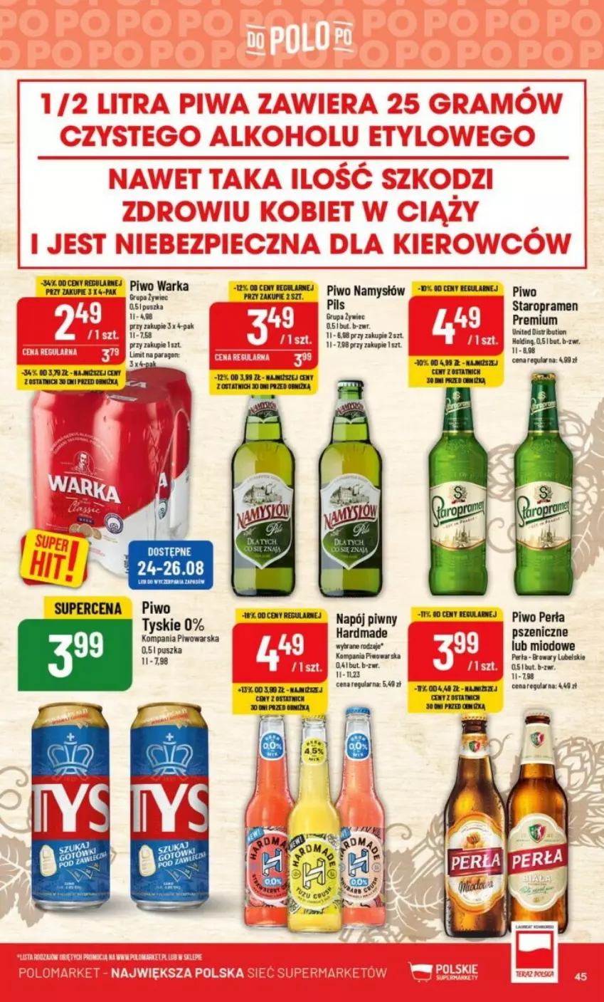 Gazetka promocyjna PoloMarket - ważna 23.08 do 29.08.2023 - strona 40 - produkty: Namysłów, Napój, Perła, Piwo, Tyskie, Warka