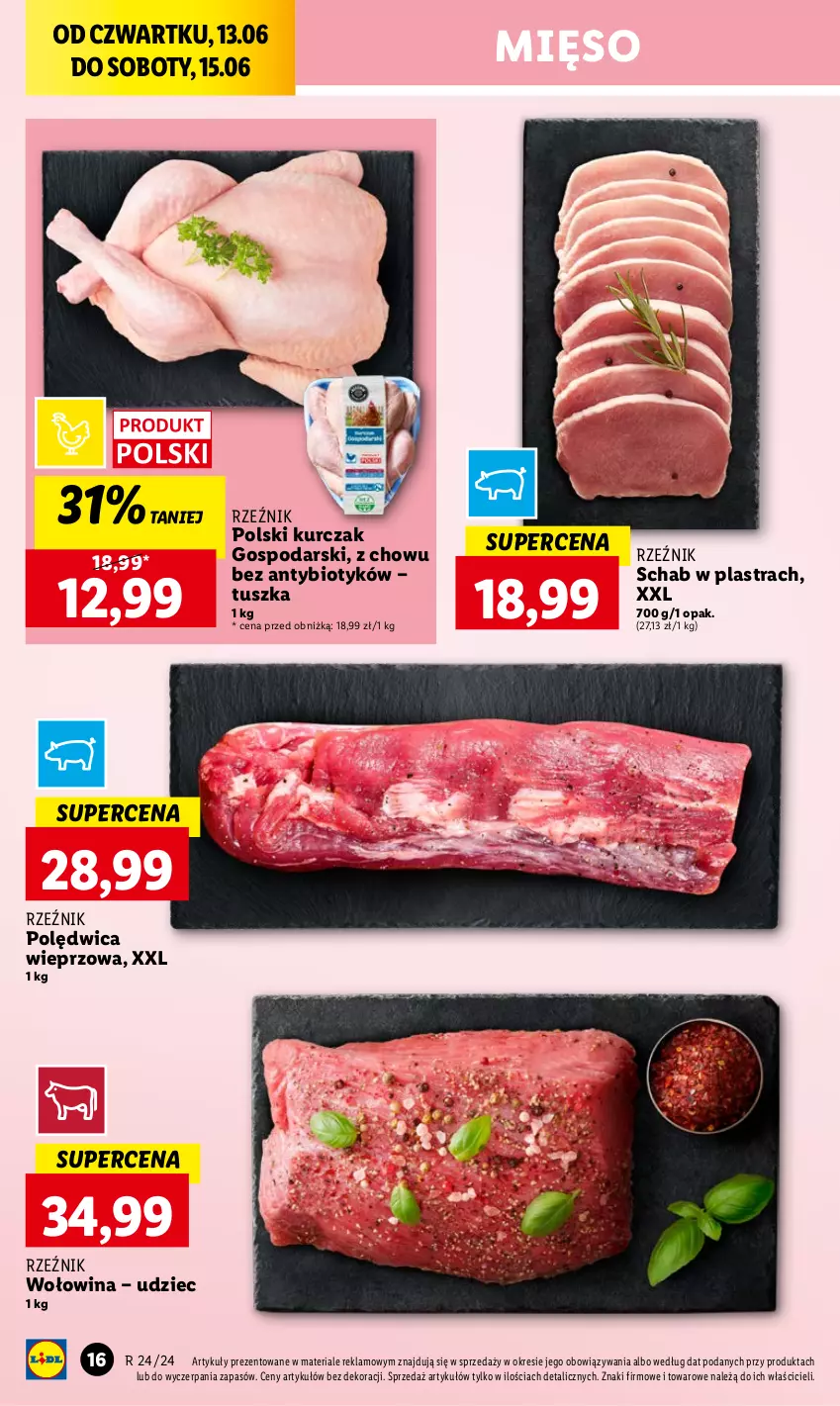 Gazetka promocyjna Lidl - GAZETKA - ważna 13.06 do 15.06.2024 - strona 22 - produkty: Kurczak, Mięso, Polędwica, Tusz, Wołowina