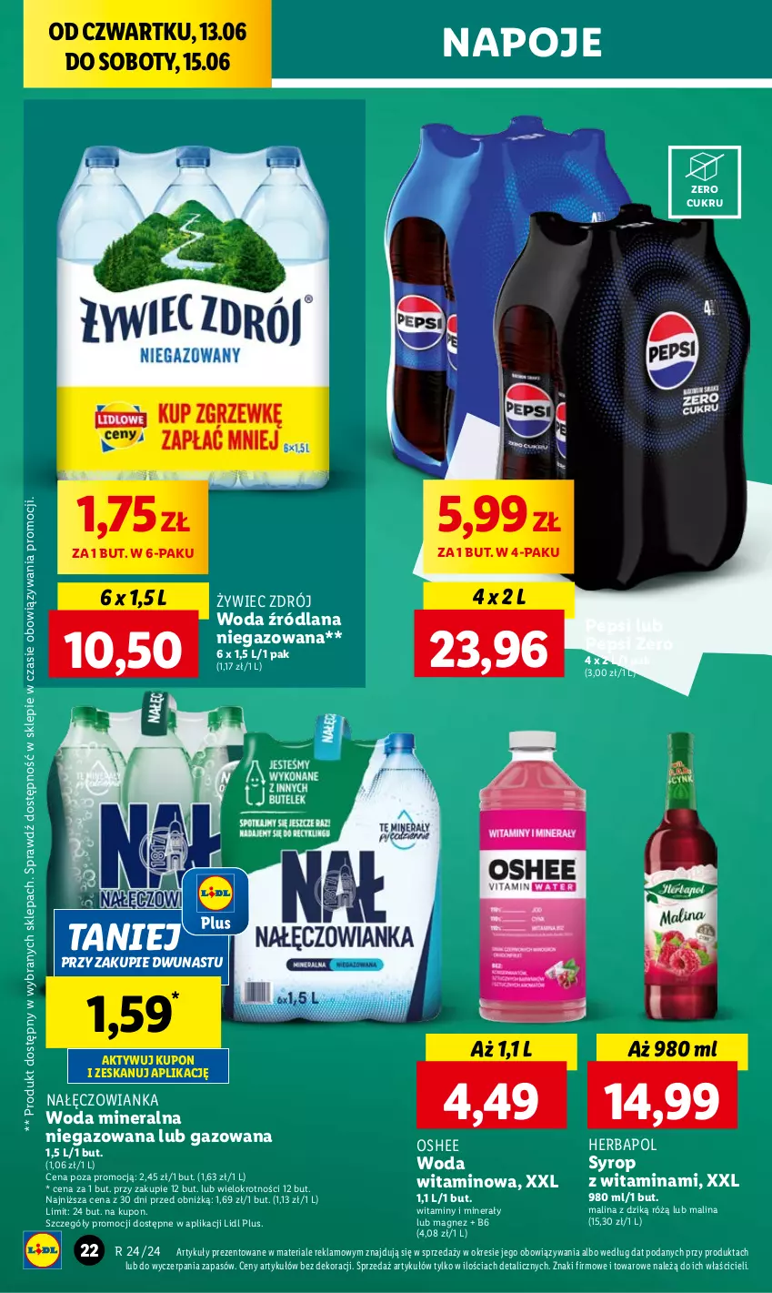 Gazetka promocyjna Lidl - GAZETKA - ważna 13.06 do 15.06.2024 - strona 30 - produkty: Herbapol, LANA, Magnez, Nałęczowianka, Napoje, Oshee, Pepsi, Syrop, Woda, Woda mineralna