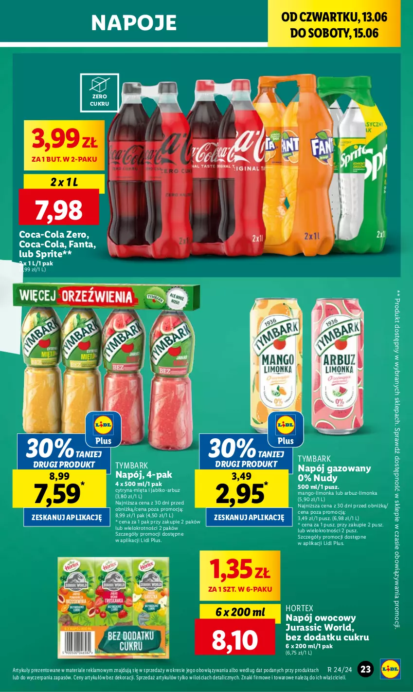 Gazetka promocyjna Lidl - GAZETKA - ważna 13.06 do 15.06.2024 - strona 31 - produkty: Arbuz, Coca-Cola, Fa, Fanta, Hortex, Jurassic World, Limonka, Mango, Mięta, Napój, Napój gazowany, Napoje, Sprite, Tymbark