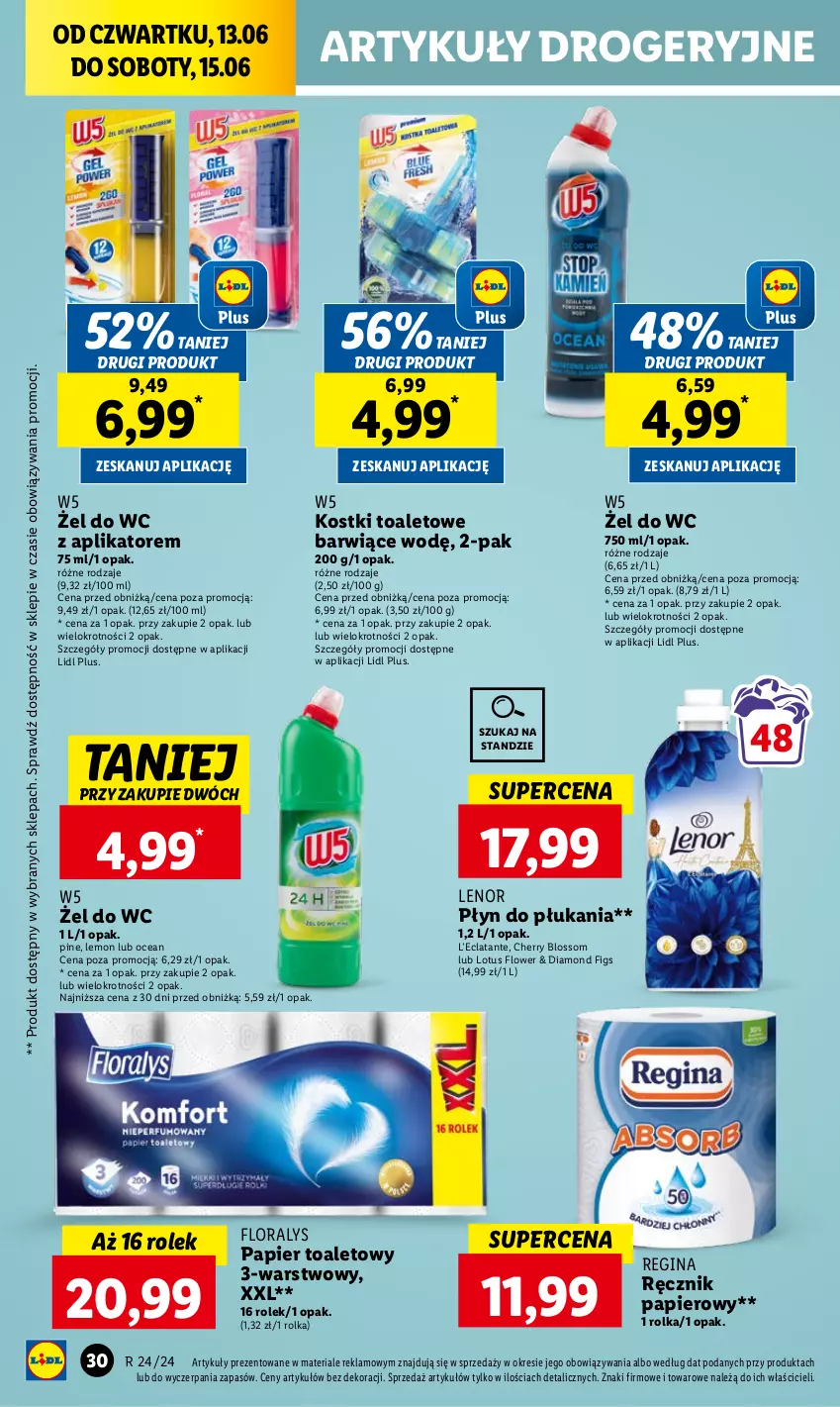 Gazetka promocyjna Lidl - GAZETKA - ważna 13.06 do 15.06.2024 - strona 40 - produkty: Eclat, Flora, Gin, Lenor, Papier, Papier toaletowy, Płyn do płukania, Ręcznik