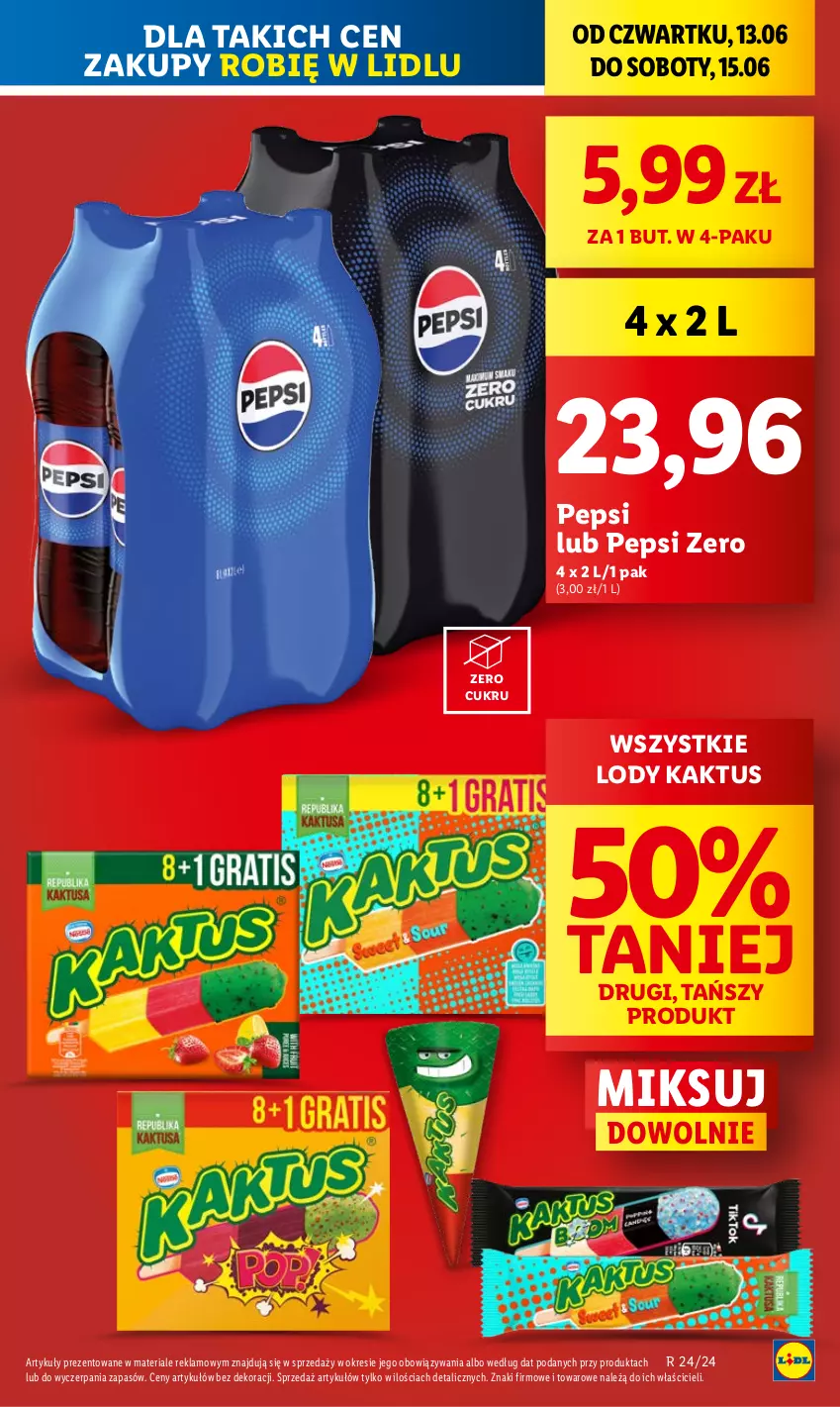 Gazetka promocyjna Lidl - GAZETKA - ważna 13.06 do 15.06.2024 - strona 9 - produkty: Kaktus, Lody, Pepsi