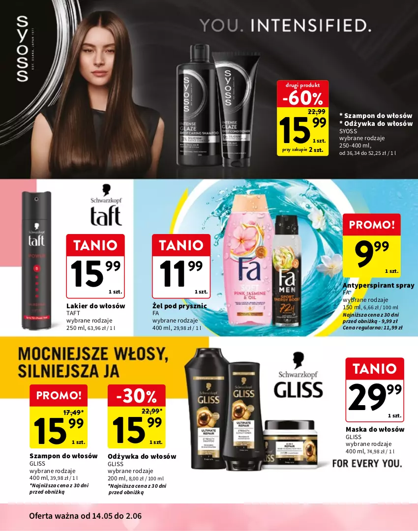 Gazetka promocyjna Intermarche - Gazetka Intermarche - ważna 14.05 do 02.06.2026 - strona 4 - produkty: Antyperspirant, Balsam do ciała, Fa, Joanna, Lakier, Lakier do włosów, Maska, Maska do włosów, Odżywka, Syoss, Szampon, Taft