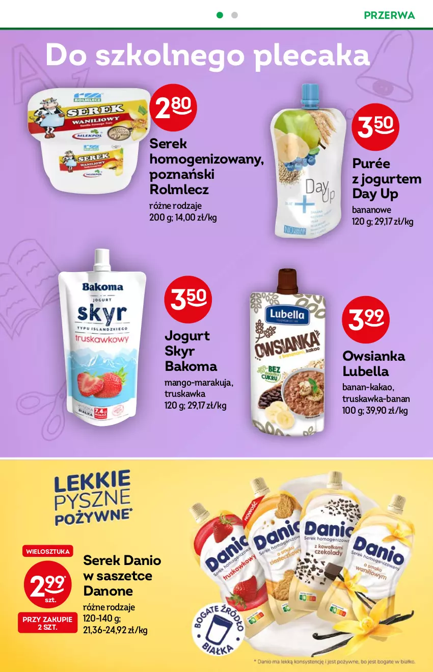 Gazetka promocyjna Żabka - ważna 31.08 do 06.09.2022 - strona 26 - produkty: Bakoma, Bell, Bella, Danio, Danone, Jogurt, Kakao, Lubella, Mango, Owsianka, Plecak, Pur, Rolmlecz, Ser, Serek, Serek homogenizowany