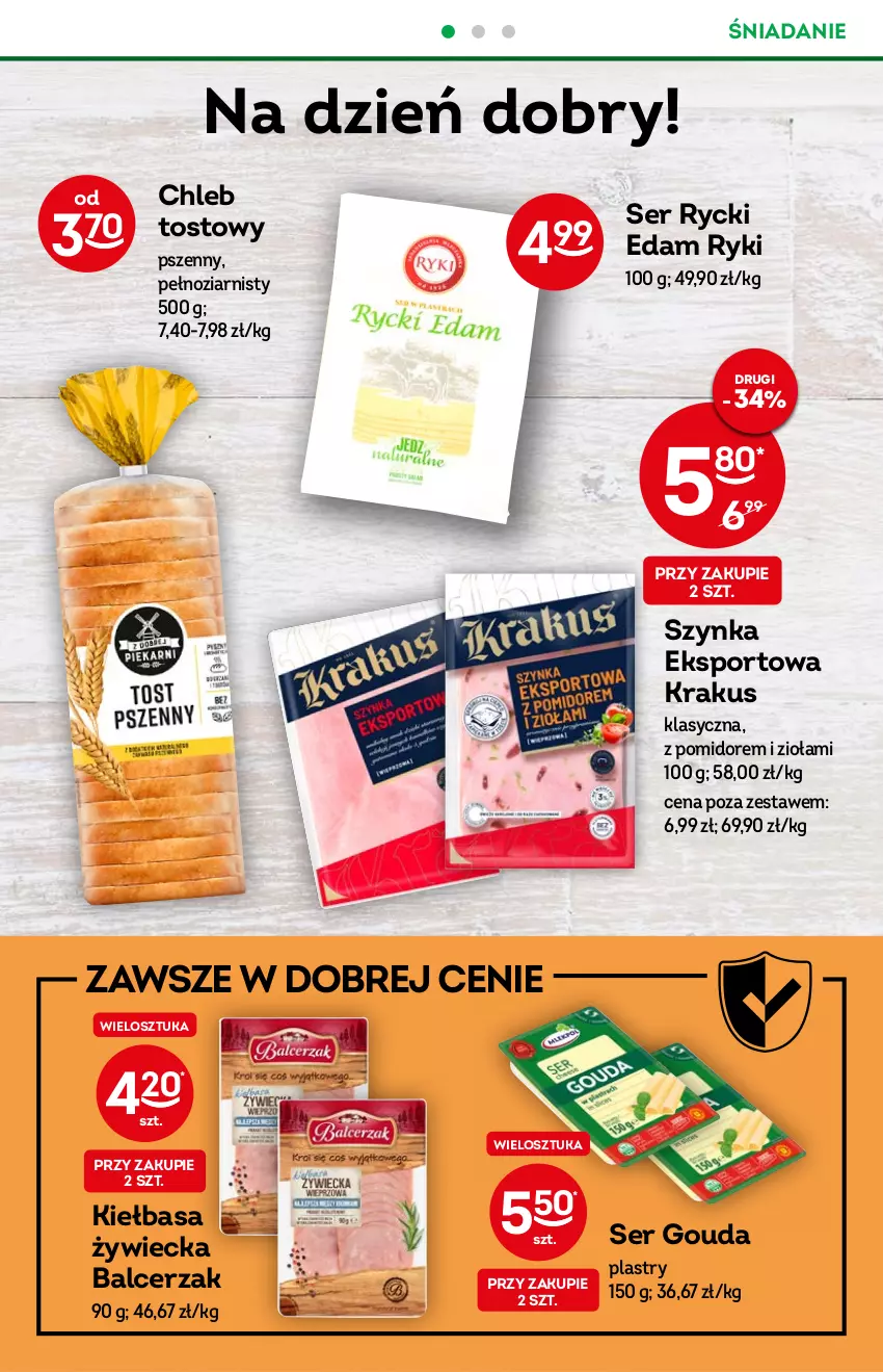 Gazetka promocyjna Żabka - ważna 31.08 do 06.09.2022 - strona 31 - produkty: Chleb, Chleb tostowy, Edam, Gouda, Gouda plastry, Kiełbasa, Krakus, Por, Ser, Sport, Szynka