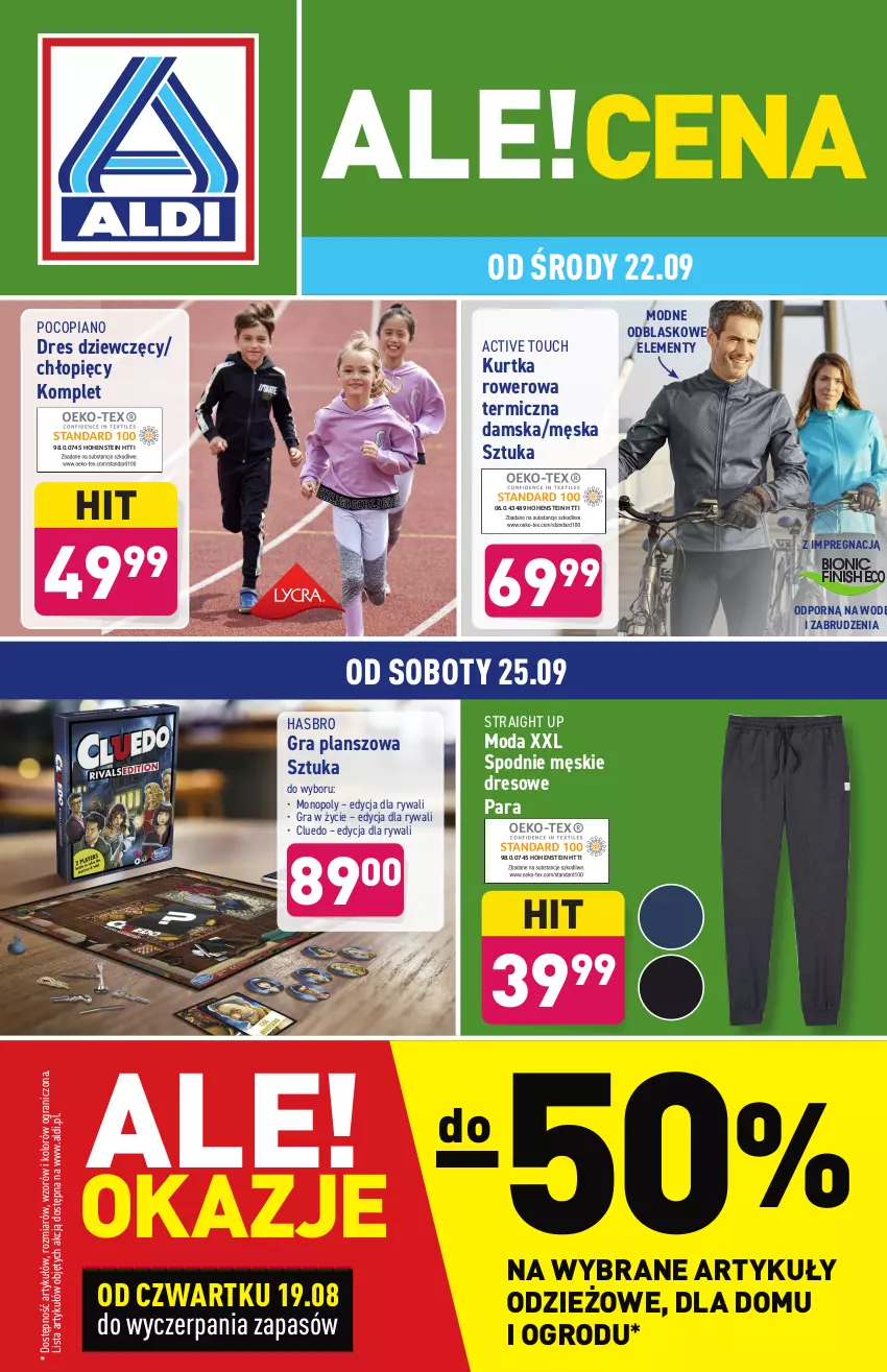 Gazetka promocyjna Aldi - OKAZJE DLA CIEBIE I DOMU - ważna 22.09 do 25.09.2021 - strona 1 - produkty: Dres, Gra, Hasbro, Kurtka, Moda, Monopoly, Pocopiano, Por, Rower, Spodnie