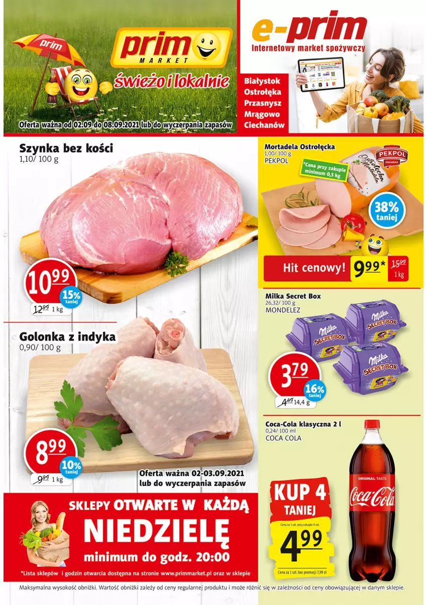 Gazetka promocyjna Prim Market - Gazetka - ważna 02.09 do 08.09.2021 - strona 1 - produkty: Coca-Cola, Golonka z indyka, Milka, Pekpol, Sok