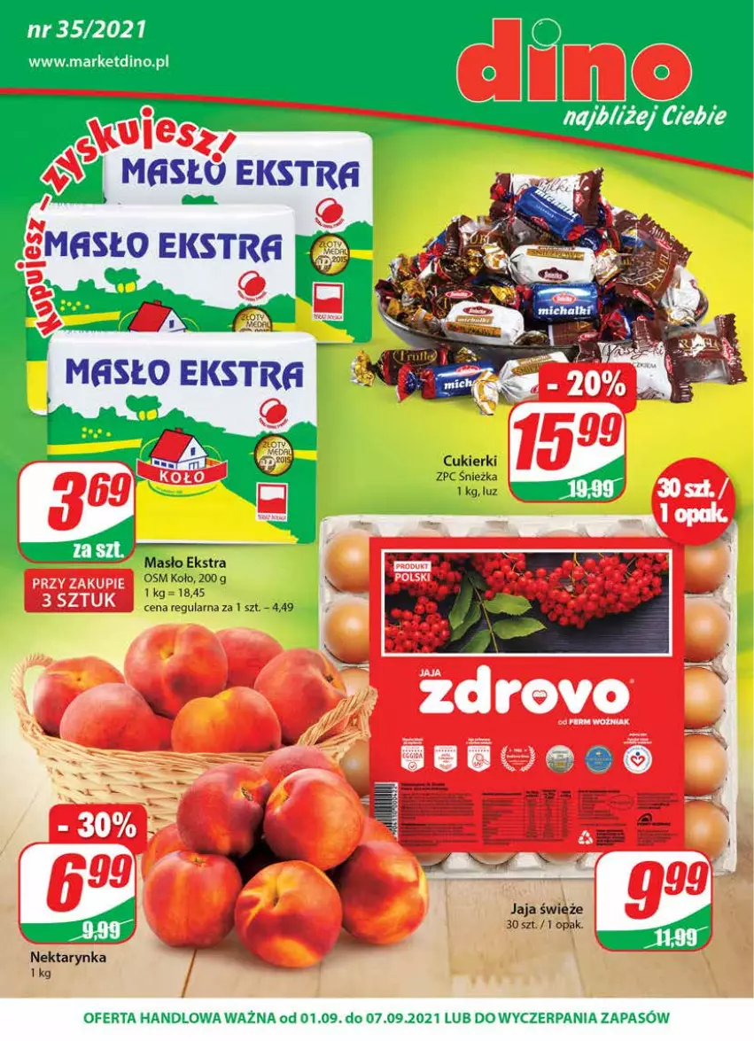 Gazetka promocyjna Dino - Gazetka - ważna 01.09 do 07.09.2021 - strona 1 - produkty: Cukier, Cukierki, Jaja, JBL, Masło, Nektar, Nektarynka