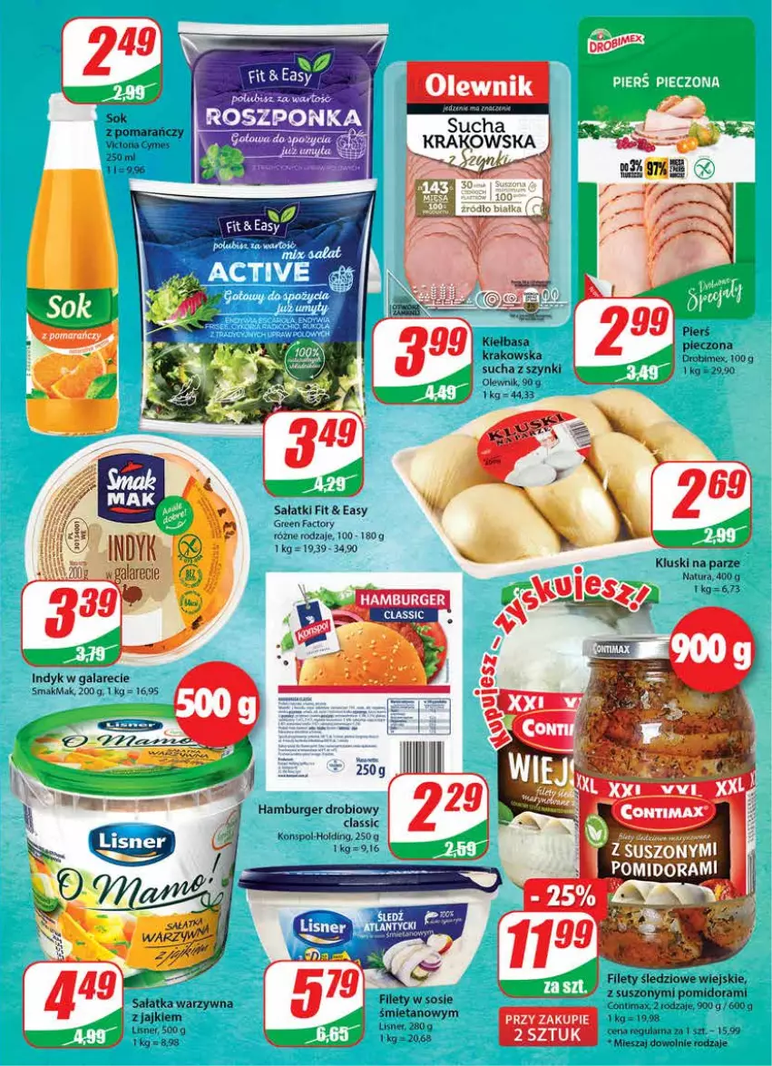 Gazetka promocyjna Dino - Gazetka - ważna 01.09 do 07.09.2021 - strona 13 - produkty: Burger, Drobimex, Fa, Gala, Hamburger, Kiełbasa, Kluski na parze, Lisner, Olewnik, Piec, Roszponka, Sałat, Sałatka, Sałatka warzywna, Sos