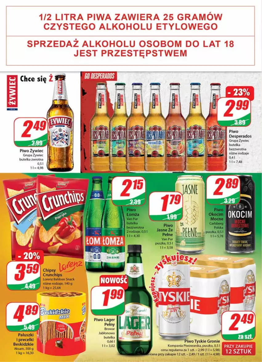 Gazetka promocyjna Dino - Gazetka - ważna 01.09 do 07.09.2021 - strona 14 - produkty: Aksam, Beskidzki, Chipsy, Crunchips, Desperados, Lorenz, Piwo, Precelki, Tyskie