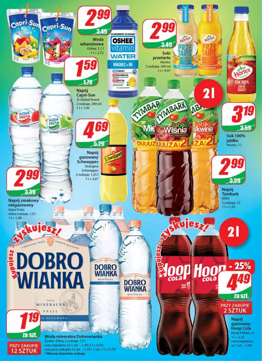 Gazetka promocyjna Dino - Gazetka - ważna 01.09 do 07.09.2021 - strona 2 - produkty: Dobrowianka, Fa, Gin, Hoop, Hortex, Napój, Oshee, Schweppes, Sok, Tymbark, Woda, Woda mineralna