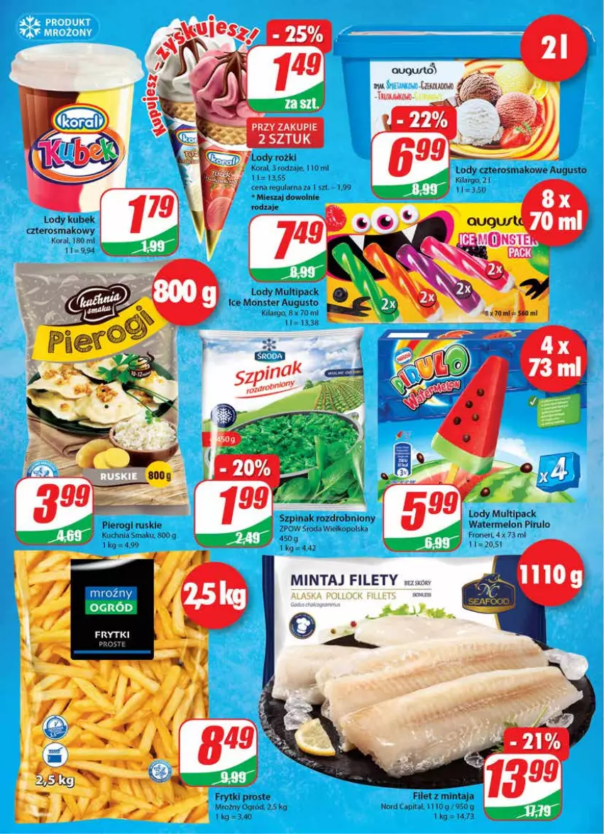 Gazetka promocyjna Dino - Gazetka - ważna 01.09 do 07.09.2021 - strona 8 - produkty: Filet z mintaja, Frytki, Ice Monster, Kubek, Kuchnia, Lody, Melon, Mintaj, Ogród, Pierogi, Szpinak