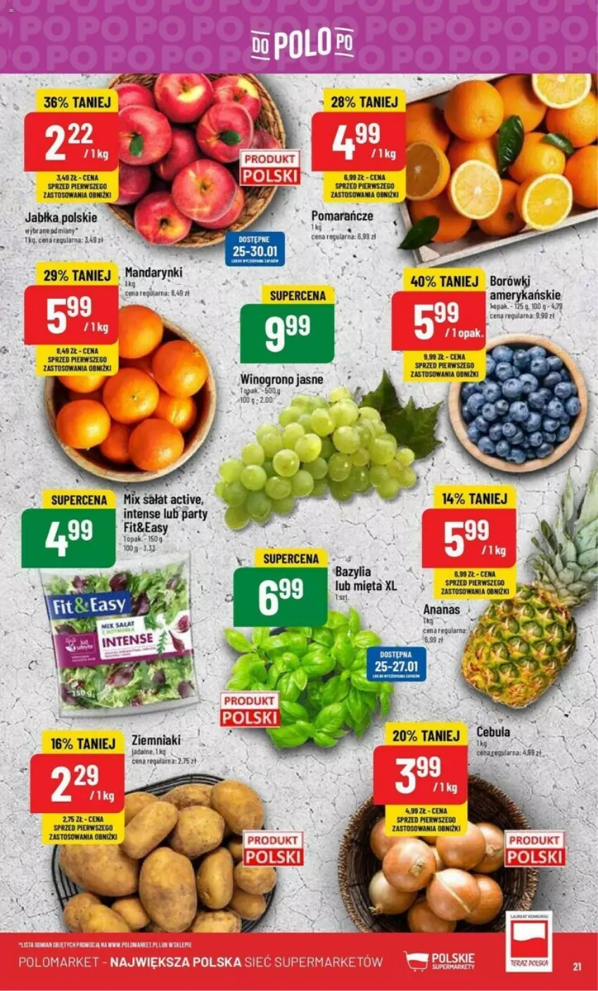 Gazetka promocyjna PoloMarket - ważna 24.01 do 30.01.2024 - strona 14 - produkty: Bazyl, Bazylia, Cebula, Jabłka, Mięta, Pomarańcze, Sałat, Ziemniaki