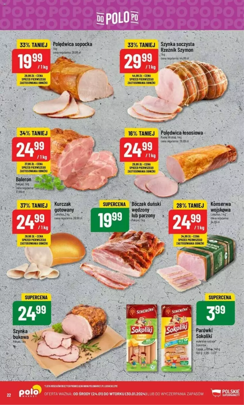 Gazetka promocyjna PoloMarket - ważna 24.01 do 30.01.2024 - strona 15 - produkty: Boczek, Kurczak, Parówki, Parówki sokoliki, Polędwica, Ser, Sok, Sokołów, Sos, Szynka