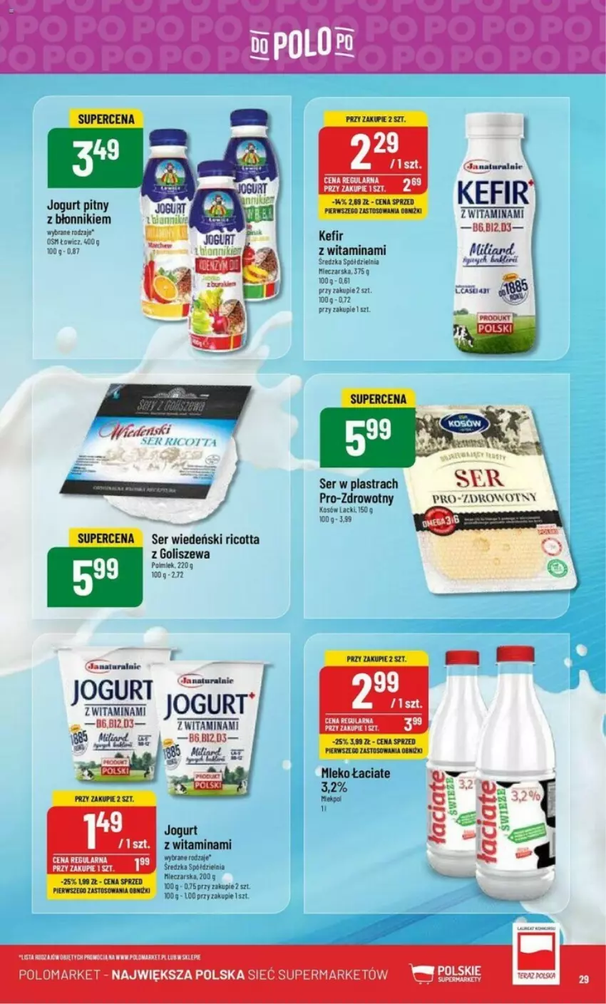 Gazetka promocyjna PoloMarket - ważna 24.01 do 30.01.2024 - strona 22 - produkty: Jogurt, Jogurt pitny, Kefir, Lack, LG, Miecz, Mleko, Moda, Polmiek, Ricotta, Ser, Tera