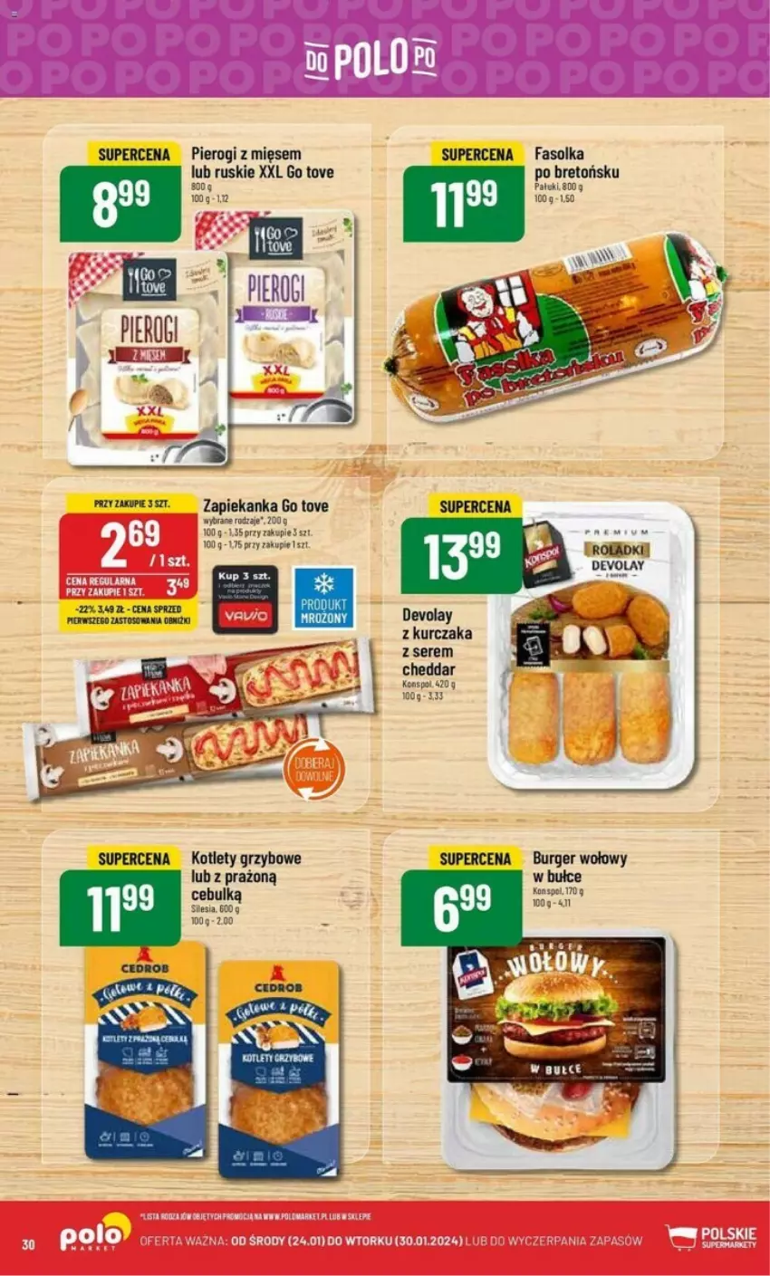 Gazetka promocyjna PoloMarket - ważna 24.01 do 30.01.2024 - strona 24 - produkty: Burger, Cheddar, Fa, Kotlet, Kurczak, Pierogi, Ser, Zapiekanka