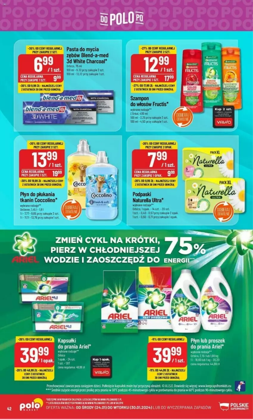 Gazetka promocyjna PoloMarket - ważna 24.01 do 30.01.2024 - strona 37 - produkty: Ariel, Coccolino, Naturell, Naturella, Płyn do płukania, Podpaski, Por, Proszek do prania