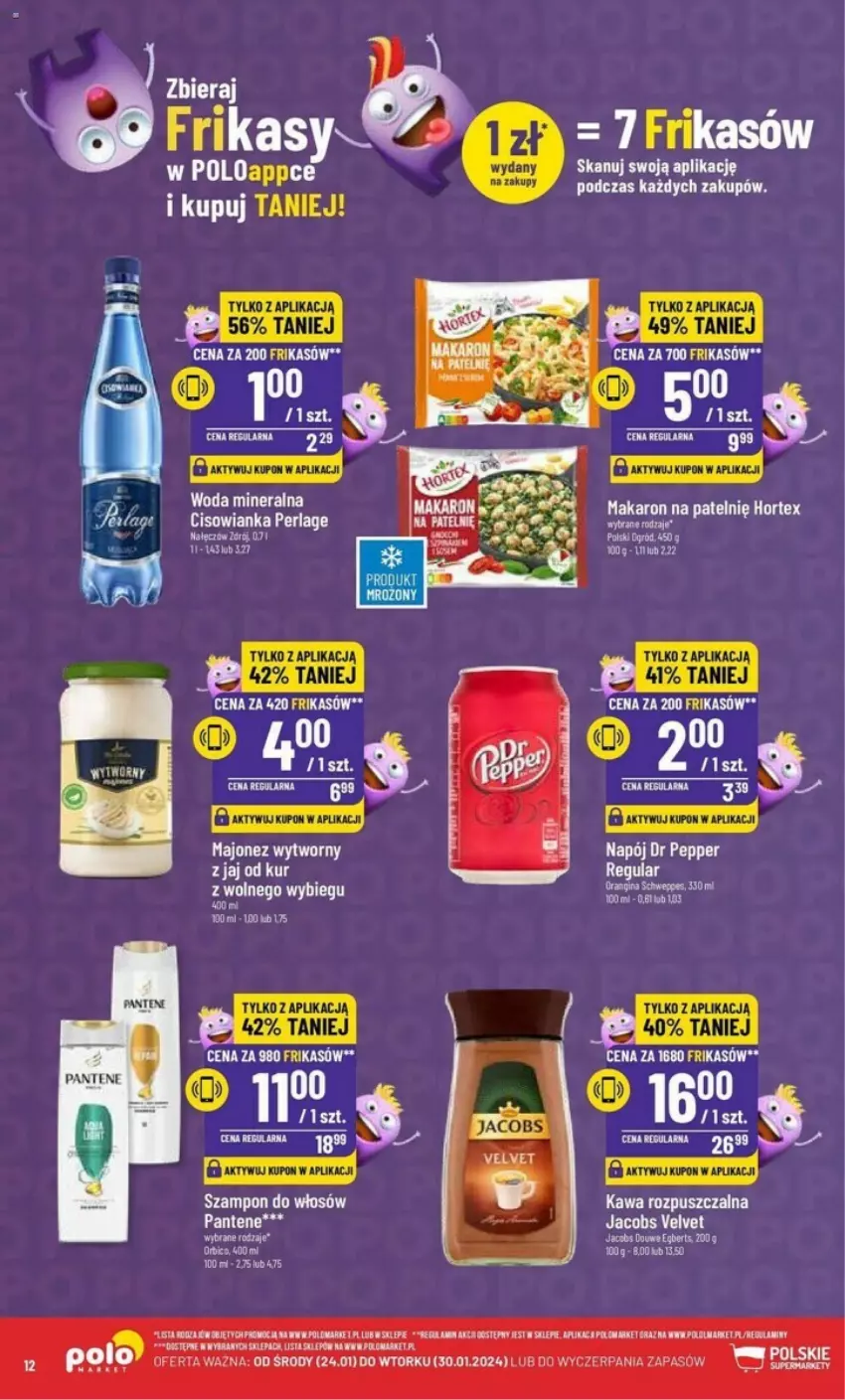 Gazetka promocyjna PoloMarket - ważna 24.01 do 30.01.2024 - strona 4 - produkty: Cisowianka, Gin, Hortex, Jacobs, Jacobs Velvet, Majonez, Makaron, Napój, Pantene, Szampon, Velvet, Woda, Woda mineralna