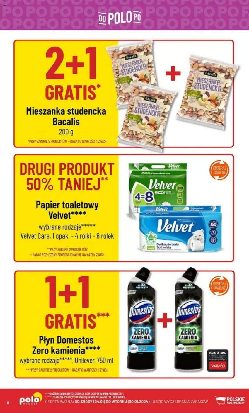 Gazetka promocyjna PoloMarket - ważna 24.01 do 30.01.2024 - strona 49 - produkty: Domestos, Fa, Mieszanka studencka, Papier, Papier toaletowy, Rolki, Velvet