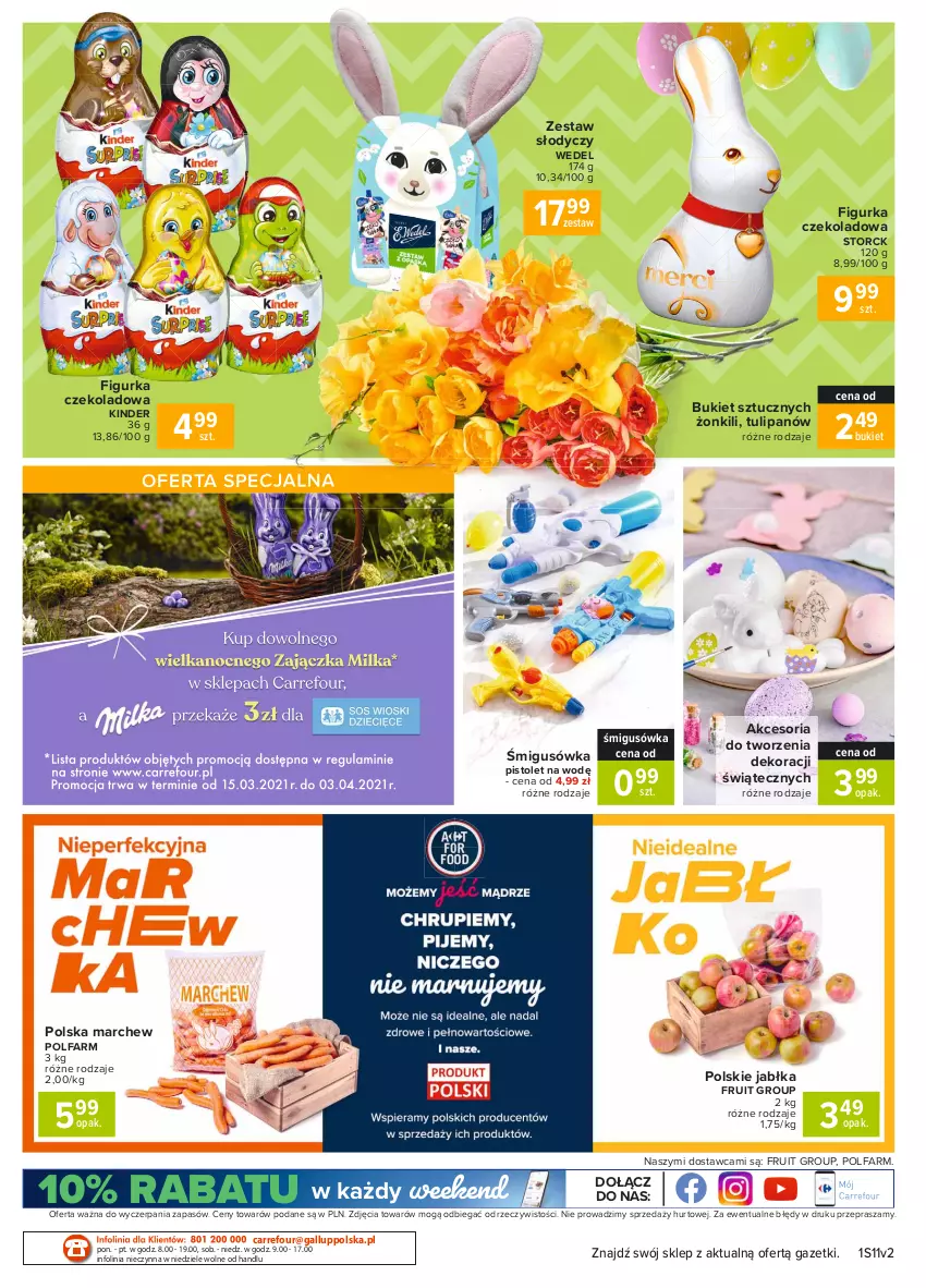 Gazetka promocyjna Carrefour - Gazetka Market - ważna 15.03 do 22.03.2021 - strona 24 - produkty: Bukiet, Fa, Jabłka, Kinder, O nas, Pistolet, Tulipan