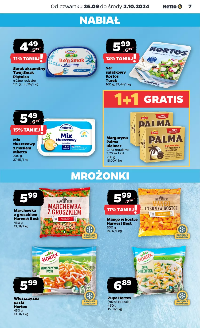 Gazetka promocyjna Netto - Artykuły spożywcze - ważna 26.09 do 02.10.2024 - strona 7 - produkty: Aksam, Gra, Hortex, Mango, Marchewka, Margaryna, Palma, Piątnica, Sałat, Ser, Serek, Twój Smak, Zupa