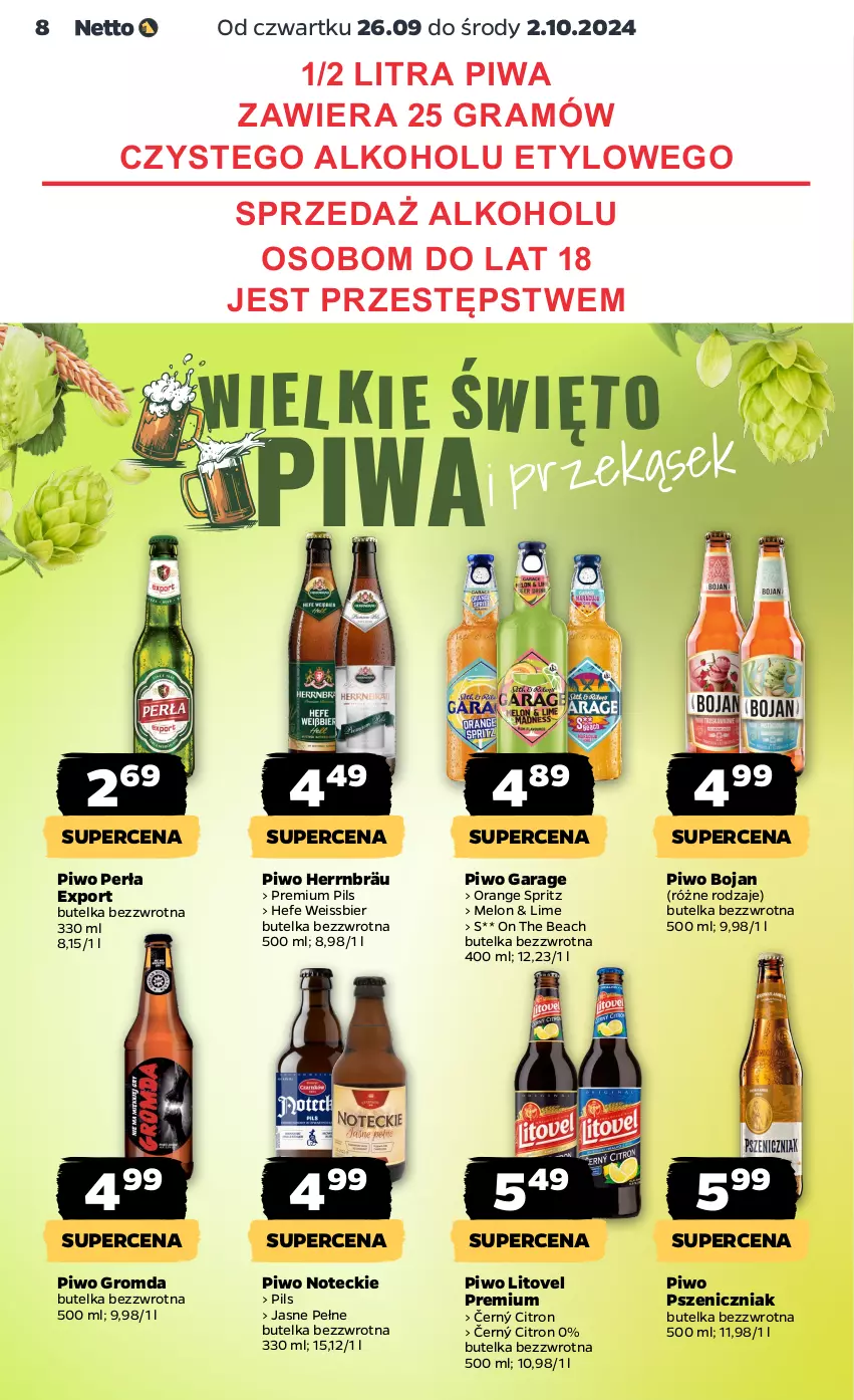 Gazetka promocyjna Netto - Artykuły spożywcze - ważna 26.09 do 02.10.2024 - strona 8 - produkty: Gra, Melon, Perła, Piwa, Piwo, Por