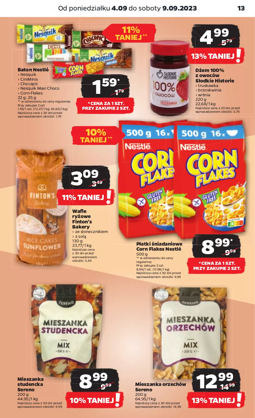 Gazetka promocyjna Netto - Artykuły spożywcze - ważna 04.09 do 09.09.2023 - strona 13 - produkty: Baton, Corn flakes, Danio, Dżem, Mieszanka studencka, Nesquik, Nestlé, Ryż, Ser, Wafle