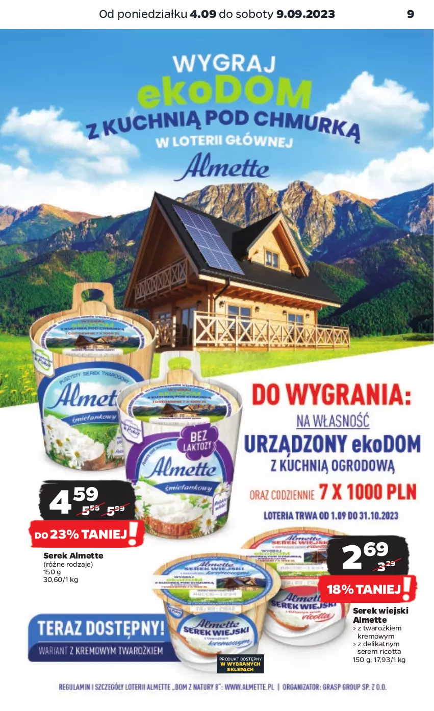 Gazetka promocyjna Netto - Artykuły spożywcze - ważna 04.09 do 09.09.2023 - strona 9 - produkty: Almette, Ricotta, Ser, Serek, Serek wiejski