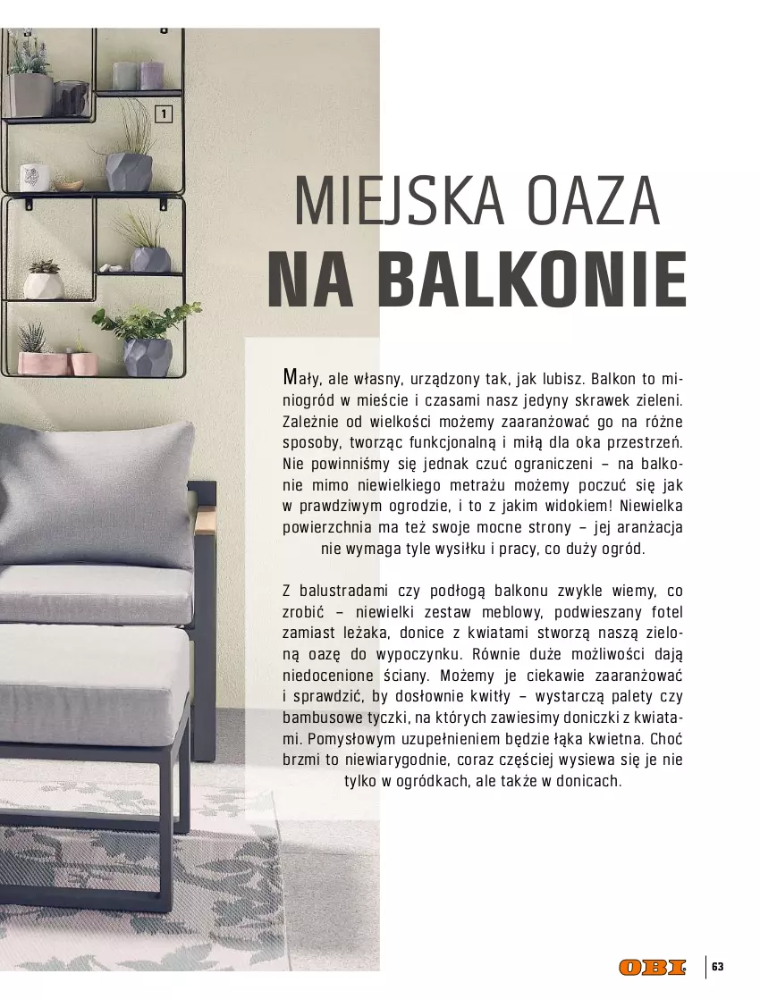 Gazetka promocyjna Obi - Ogród, Balkon, Taras - ważna 01.03 do 31.08.2021 - strona 63 - produkty: Dywan, Fotel, Gra, Kwietnik, Ogród, Osłonka, Stolik