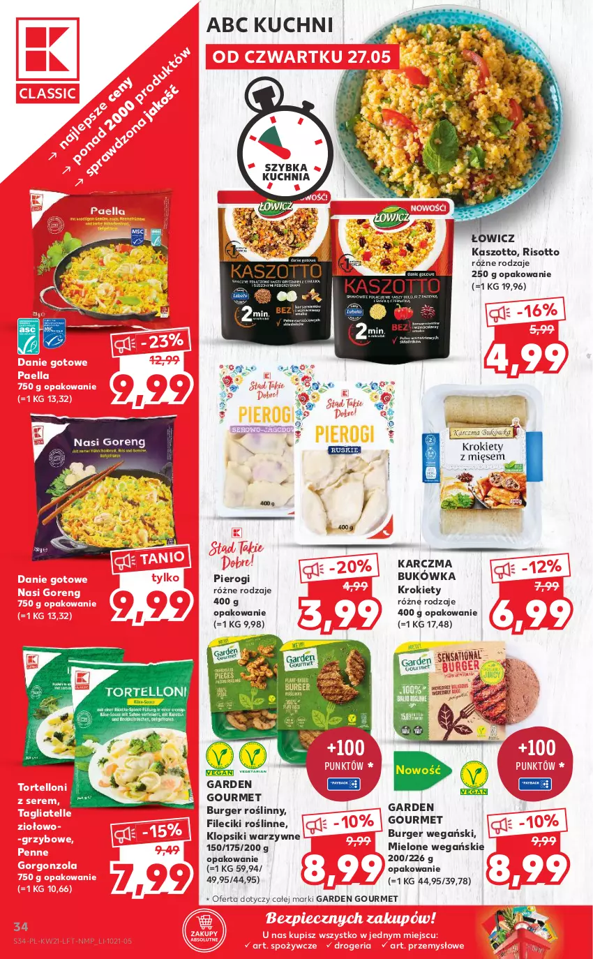 Gazetka promocyjna Kaufland - OFERTA TYGODNIA - ważna 27.05 do 01.06.2021 - strona 34 - produkty: Burger, Danie gotowe, Gorgonzola, Klopsiki, Krokiety, Penne, Piec, Pierogi, Ser, Tagliatelle, Tortelloni, Zott