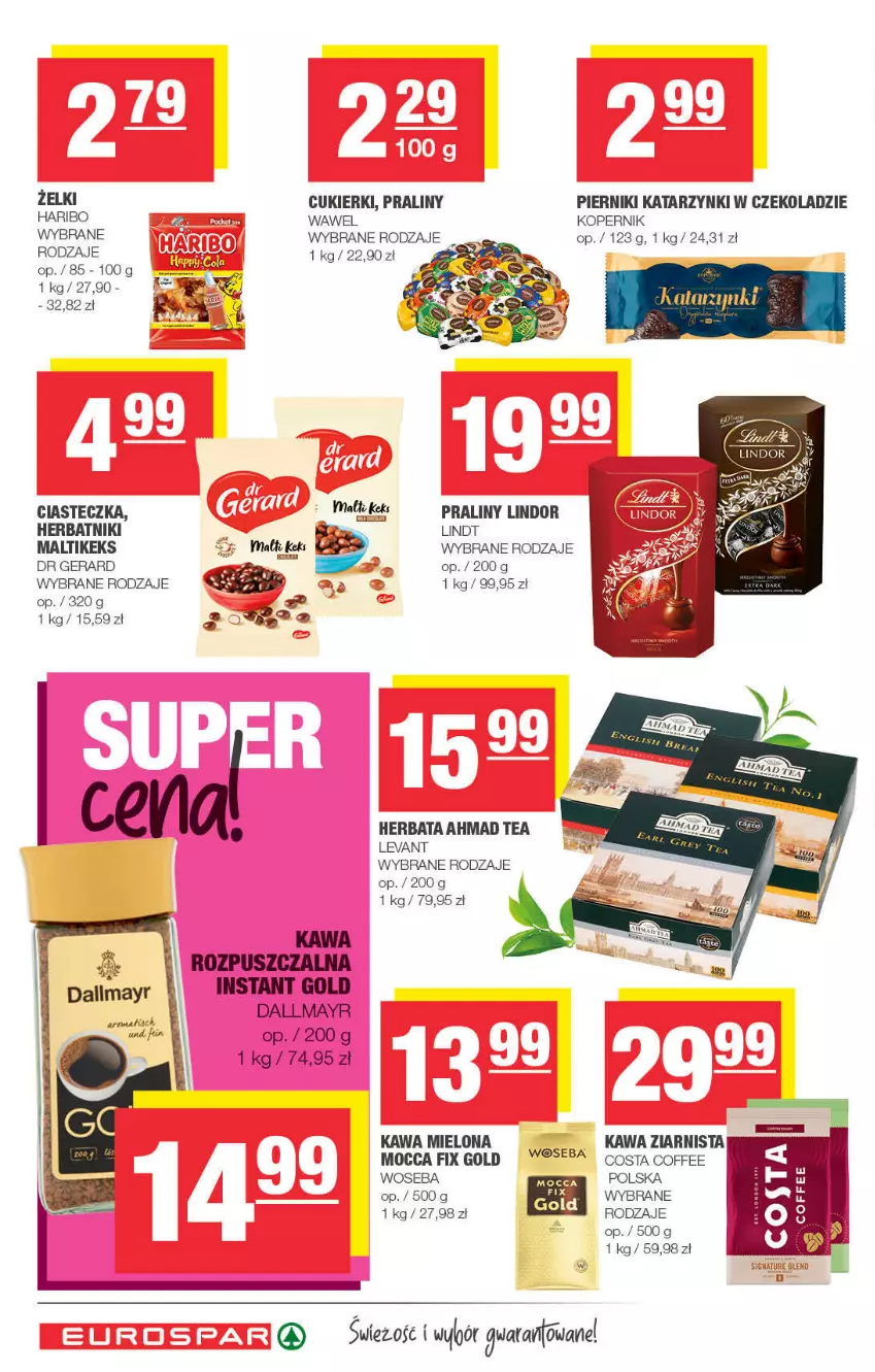 Gazetka promocyjna Spar - ważna 08.10 do 18.10.2021 - strona 12 - produkty: Cukier, Cukierki, Dallmayr, Dr Gerard, Haribo, Herbatniki, Kawa, Kawa mielona, Kawa ziarnista, Lindor, Lindt, Mocca Fix Gold, Piernik, Praliny, Wawel, Woseba