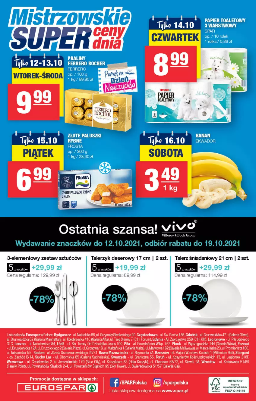 Gazetka promocyjna Spar - ważna 08.10 do 18.10.2021 - strona 16 - produkty: BIC, Danio, Deser, Dzieci, Fa, Ferrero, Gra, Kosz, Paluszki rybne, Papier, Papier toaletowy, Rum, Ser, Talerz, Talerzyk, Zestaw sztućców