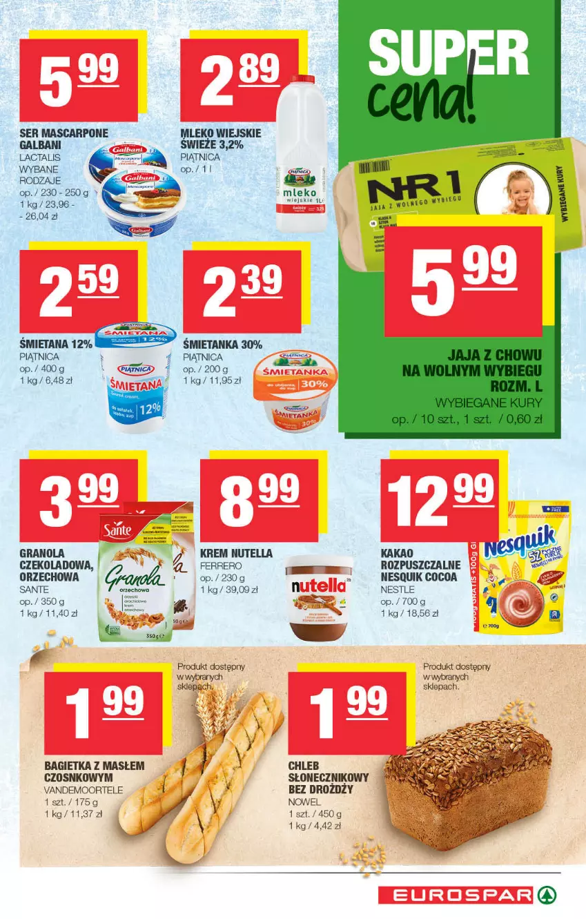 Gazetka promocyjna Spar - ważna 08.10 do 18.10.2021 - strona 5 - produkty: Bagietka, Chleb, Fa, Ferrero, Gaga, Galbani, Gra, Granola, Kakao, Mascarpone, Mleko, Nesquik, Nutella, Piątnica, Sante, Ser