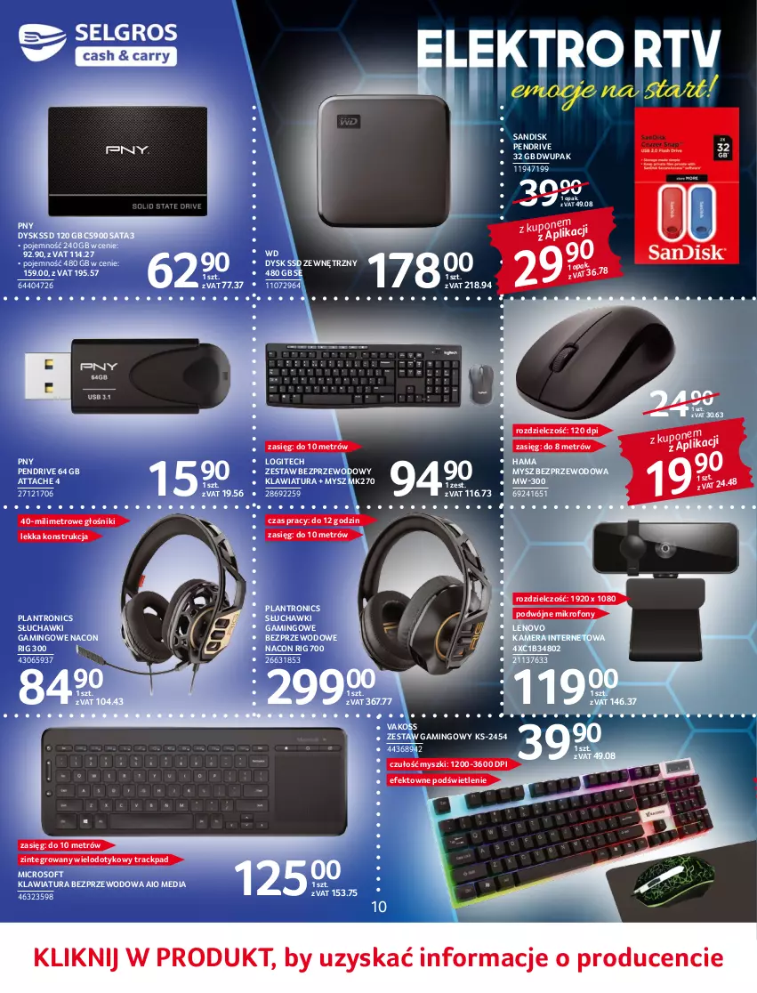 Gazetka promocyjna Selgros - Katalog Elektro - ważna 02.06 do 14.06.2022 - strona 10 - produkty: Głośnik, Hama, K2, Kamera, Kamera internetowa, Klawiatura, Lenovo, Logitech, Metro, Mikrofon, Mysz, Mysz bezprzewodowa, Pendrive, Słuchawki, Słuchawki gamingowe