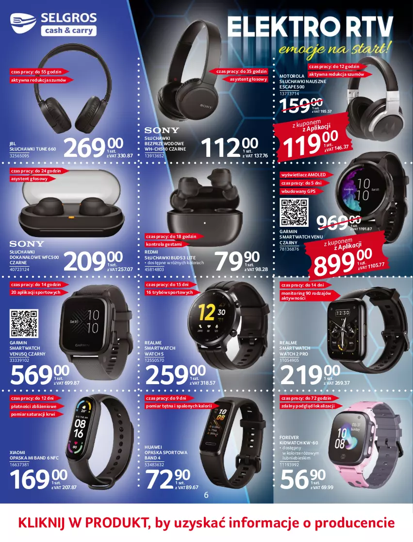 Gazetka promocyjna Selgros - Katalog Elektro - ważna 02.06 do 14.06.2022 - strona 6 - produkty: Amol, Huawei, JBL, Monitor, Motorola, Opaska, Por, Słuchawki, Słuchawki bezprzewodowe, Smartwatch, Sport, Venus