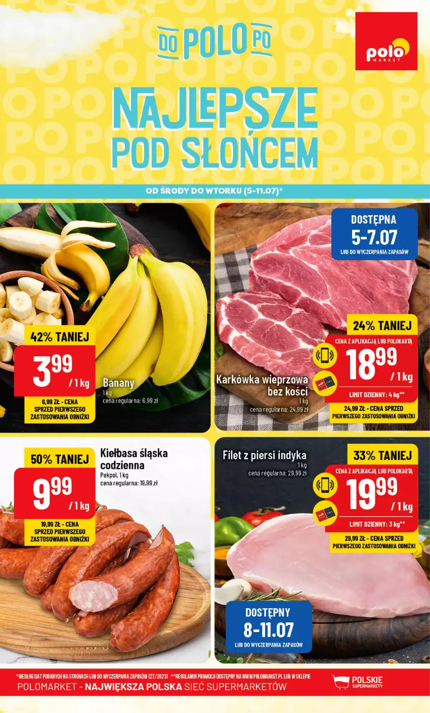 Gazetka promocyjna PoloMarket - Gazetka pomocyjna - ważna 05.07 do 11.07.2023 - strona 1 - produkty: Filet z piersi indyka, Kiełbasa, Kiełbasa śląska, Pekpol