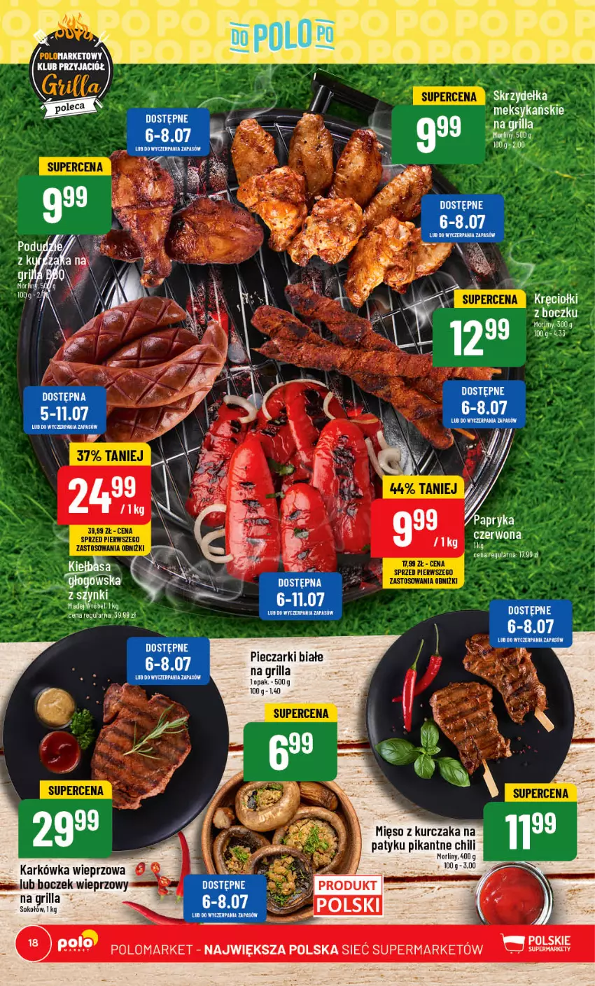 Gazetka promocyjna PoloMarket - Gazetka pomocyjna - ważna 05.07 do 11.07.2023 - strona 18 - produkty: Boczek, Boczek wieprzowy, Grill, Jaja, Kurczak, LG, Mięso, Morliny, Piec, Sok, Sokołów