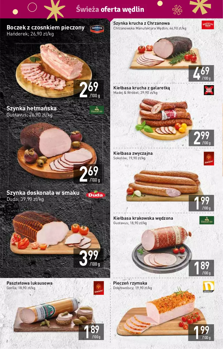 Gazetka promocyjna Stokrotka - Market - ważna 17.11 do 23.11.2022 - strona 2 - produkty: Boczek, Chrzan, Duda, Fa, Gala, HP, Kiełbasa, Kiełbasa krakowska, Kiełbasa krucha, Pasztet, Piec, Pieczeń rzymska, Sok, Sokołów, Szynka