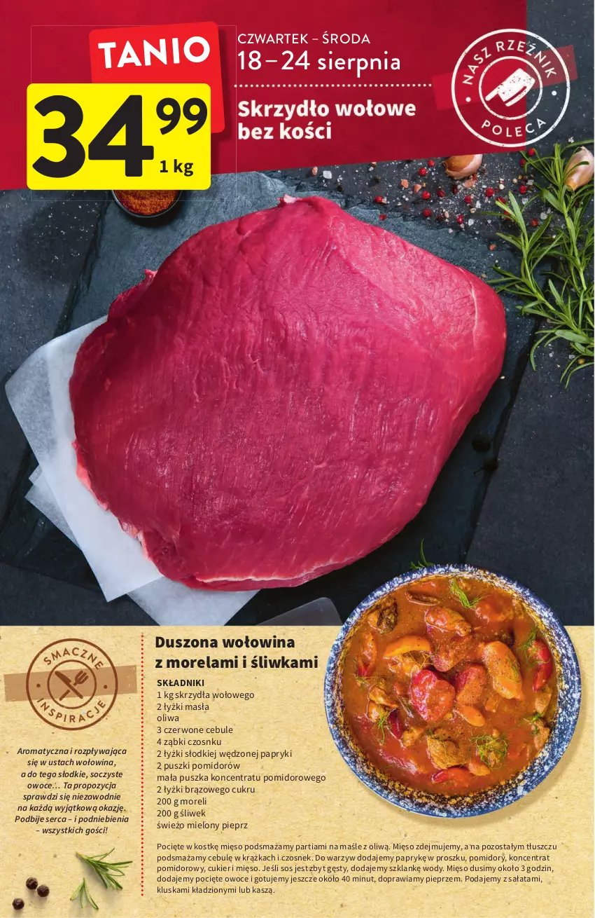 Gazetka promocyjna Intermarche - Gazetka Intermarche - ważna 18.08 do 24.08.2022 - strona 14 - produkty: Cukier, Czosnek, Koncentrat pomidorowy, Mięso, Morela, Owoce, Pieprz, Pomidory, Sałat, Ser, Sos, Wołowina