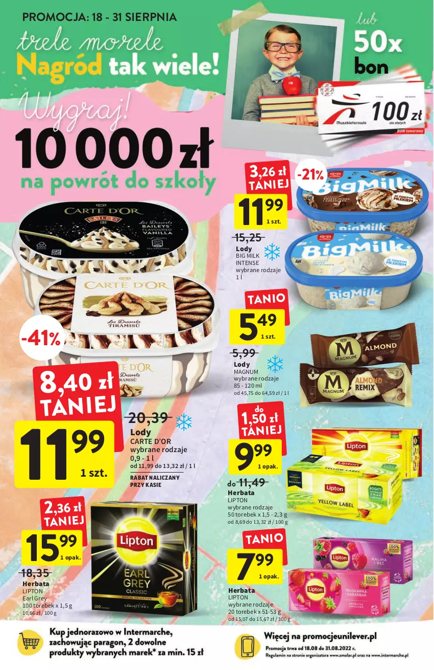 Gazetka promocyjna Intermarche - Gazetka Intermarche - ważna 18.08 do 24.08.2022 - strona 26 - produkty: Big Milk, Earl Grey, Herbata, Lipton, Lody