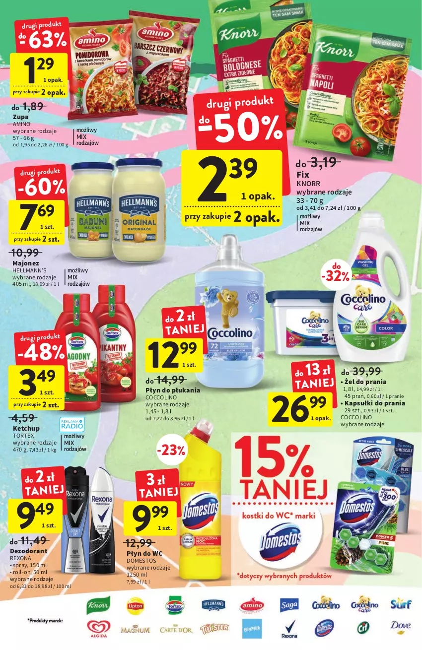 Gazetka promocyjna Intermarche - Gazetka Intermarche - ważna 18.08 do 24.08.2022 - strona 27 - produkty: Coccolino, Dezodorant, Domestos, Hellmann’s, Kapsułki do prania, Ketchup, Knorr, Majonez, Płyn do płukania, Płyn do wc, Rexona, Zupa