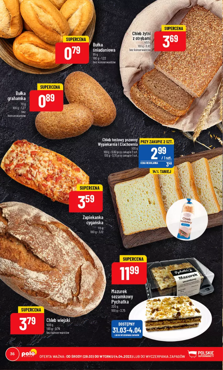 Gazetka promocyjna PoloMarket - Gazetka pomocyjna - ważna 29.03 do 04.04.2023 - strona 36 - produkty: Chleb, Danio, Gra, Ser, Sezam, Zapiekanka