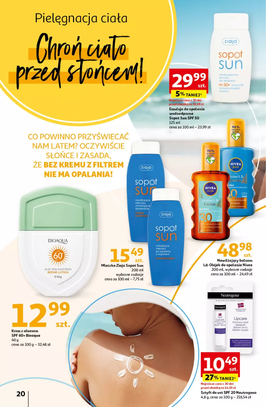 Gazetka promocyjna Auchan - Katalog Kosmetyczne inspiracje Hipermarket Auchan - ważna 23.05 do 26.06.2024 - strona 20 - produkty: Emulsja, Mleczko, Nawilżający balsam, Neutrogena, Nivea, Olej, Por, Ziaja