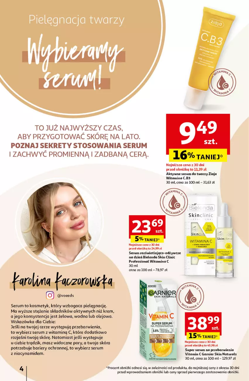 Gazetka promocyjna Auchan - Katalog Kosmetyczne inspiracje Hipermarket Auchan - ważna 23.05 do 26.06.2024 - strona 4 - produkty: Bielenda, Clin, Garnier, Kret, Kurkuma, Olej, Por, Rum, Ser, Serum, Serum do twarzy, Ziaja