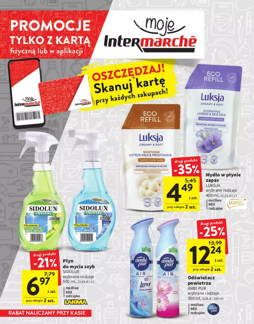 Gazetka promocyjna Intermarche - Gazetka Intermarche - ważna 09.03 do 22.03.2023 - strona 20 - produkty: Ambi Pur, Luksja, Mydło, Mydło w płynie, Odświeżacz powietrza, Płyn do mycia, Pur, Sidolux