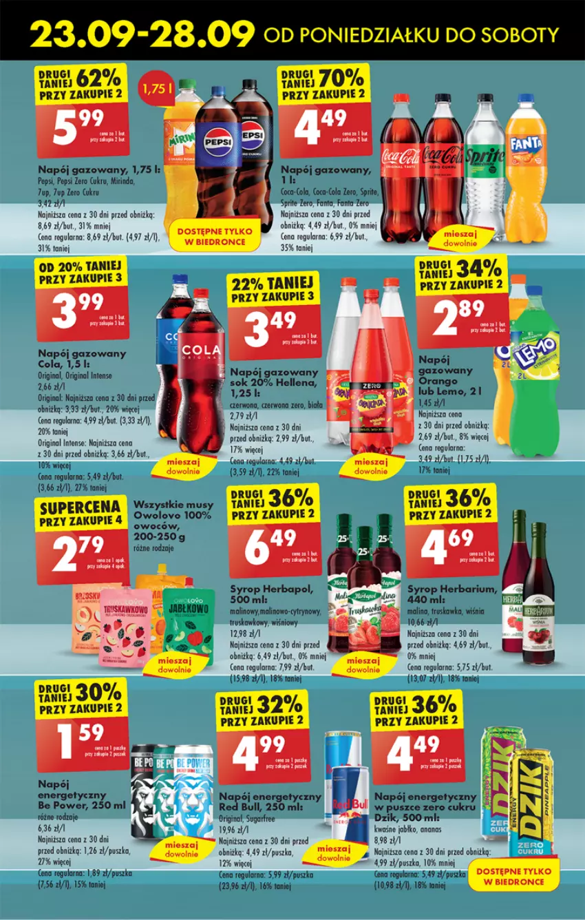 Gazetka promocyjna Biedronka - Od poniedzialku - ważna 23.09 do 28.09.2024 - strona 55 - produkty: Ananas, Coca-Cola, Dron, Fa, Fanta, Gin, Herbapol, Mirinda, Mus, Napój, Napój energetyczny, Napój gazowany, Pepsi, Red Bull, Sprite, Syrop, Tera