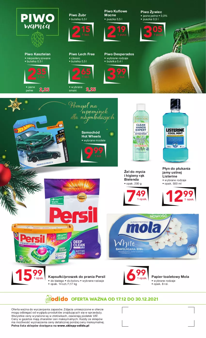 Gazetka promocyjna Odido - Gotowi na ŚWIĘTA - ważna 17.12 do 30.12.2021 - strona 8 - produkty: Bielenda, Desperados, Hot Wheels, Kasztelan, Listerine, Mola, Papier, Papier toaletowy, Persil, Piwo, Płyn do płukania, Płyn do płukania jamy ustnej, Proszek do prania, Samochód